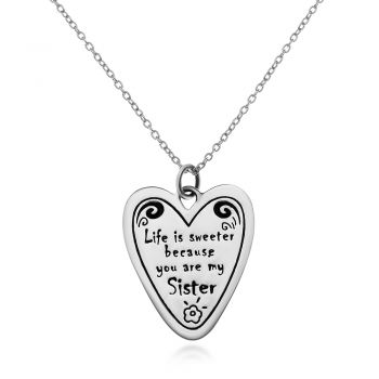SUVANI 925 Sterling Silver Life is Sweeter Because You are My Sister Heart Pendant Necklace, 18 inches