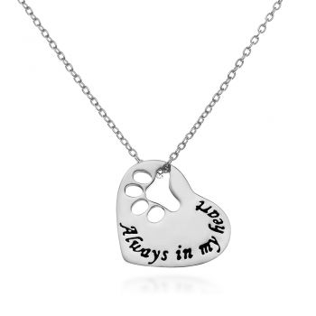SUVANI Sterling Silver"Always in my Heart" Paw Print Heart Pet Lover Pendant Necklace, 18 inches
