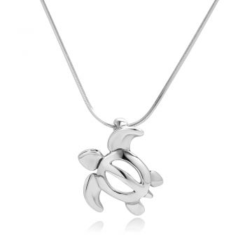 SUVANI Sterling Silver Sea Turtle Open Charm Sea Life Pendant Necklace, 18 inch Snake Chain