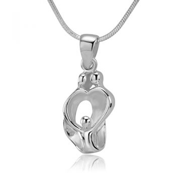 925 Sterling Silver Family Love Parents and Child 3D Pendant Necklace, 18 inches