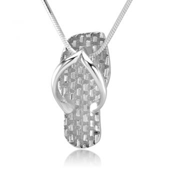 925 Sterling Silver Asian Weaving Flip-Flop Sandal Summer Pendant Necklace, 18 inches