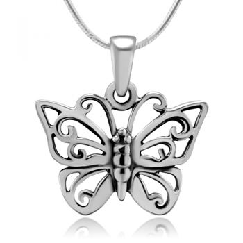 SUVANI 925 Oxidized Sterling Silver Celtic Butterfly Animal Lovers Pendant Necklace, 18 inch Snake Chain