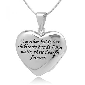 925 Sterling Silver "A Mother Holds Her Children's Hands for a While their Hearts Forever" Necklace