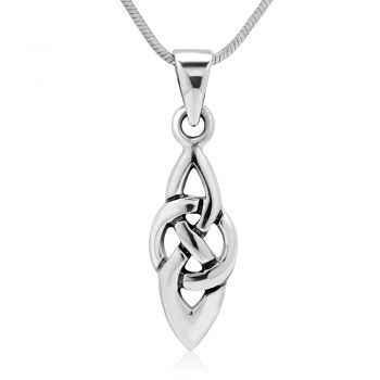 925 Sterling Silver Celtic Knot Symbol Pendant Necklace, 18 inch Snake Chain
