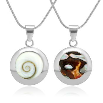 SUVANI 925 Sterling Silver White Shiva Eye and South African Turban Shell Reversible Necklace, 18 inches