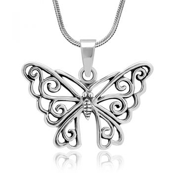 SUVANI Oxidized Sterling Silver Celtic Butterfly Animal Lovers Pendant Necklace, 18 inches