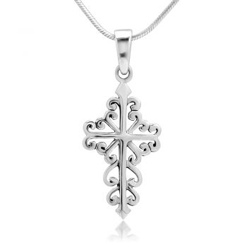 SUVANI 925 Sterling Silver Celtic Filigree Cross Pendant Necklace, 18 inches