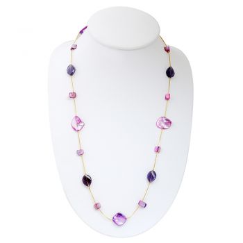 Natural Dyed Purple Shell Glass Beads Long Opera Length Necklace, 31 inch - Nickel Free
