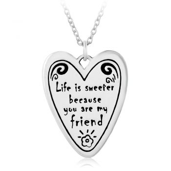 SUVANI Sterling Silver Life is Sweeter Because You are My Friend Heart Pendant Necklace, 18 inches