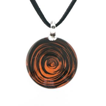 SUVANI Hand Blown Venetian Murano Glass Black Orange Circular Wave Art Pendant Necklace, 18-20''