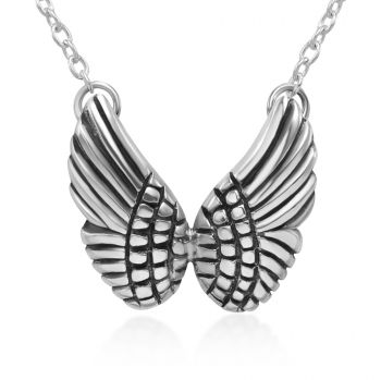 SUVANI Oxidized Sterling Silver Double Angel Wings Pendant Necklace 17.5 inches Women Jewelry