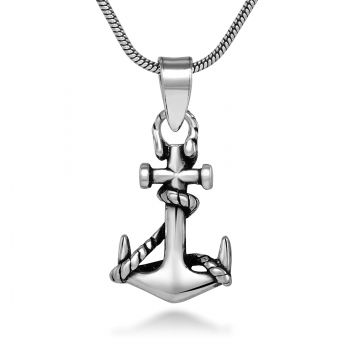 SUVANI 925 Oxidized Sterling Silver Navy Sailor Ship Anchor Sea Life Pendant Necklace, 18 inches 