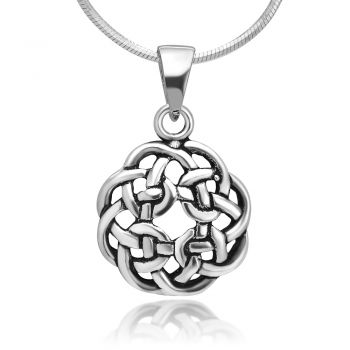 SUVANI Oxidized Sterling Silver Open Celtic Dara Knot Symbol of Strength Round Pendant Necklace, 18”
