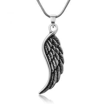 SUVANI Sterling Silver Detailed Guardian Angel Wings Pendant Necklace w/Snake Chain 18”