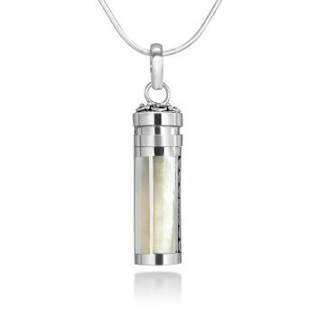 SUVANI Sterling Silver White Mother of Pearl Shell Cylindrical Prayer Box Capsule Pendant Necklace 18"