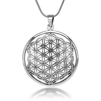 SUVANI 925 Sterling Silver Flower of Life Mandala 35 mm Circle Round Charm Pendant Necklace, 18 inches