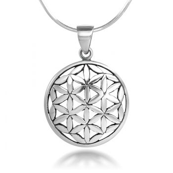 SUVANI 925 Sterling Silver Small Flower of Life Mandala 16 mm Circle Charm Pendant Necklace, 18 inches