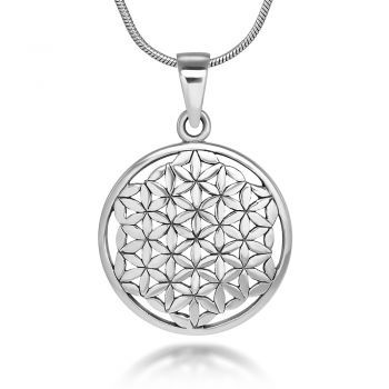 SUVANI 925 Sterling Silver Flower of Life Mandala 22 mm Round Circle Charm Pendant Necklace, 18 inches