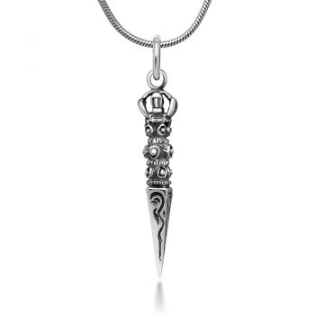 SUVANI Sterling Silver Tibetan Buddhist Vajra Dorje Wand Kila Phurba Dagger Amulet Protection Necklace 18"