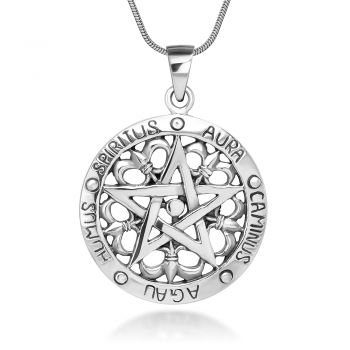 SUVANI Sterling Silver Sir Gawain's Glyph Gothic Pentacle Pentagram Amulet Protection Necklace 18''