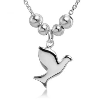 SUVANI 925 Sterling Silver Dove Bird Peace Love Purity Symbol Beaded Charm Pendant Necklace 18 inches