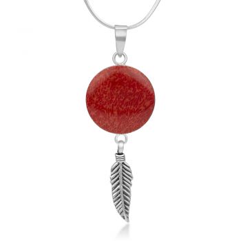 SUVANI 925 Sterling Silver Red Sea Bamboo Coral Dream Catcher Lucky Round Pendant Necklace, 18"