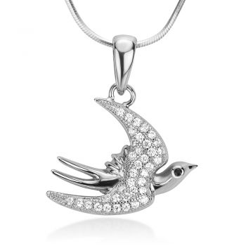 SUVANI 925 Sterling Silver Cubic Zirconia CZ Dove Birds Peace Love Symbol Pendant Necklace 18"