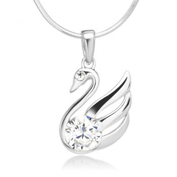 SUVANI 925 Sterling Silver Cubic Zirconia CZ Swan Pendant Necklace, 18 inches - Nickel Free