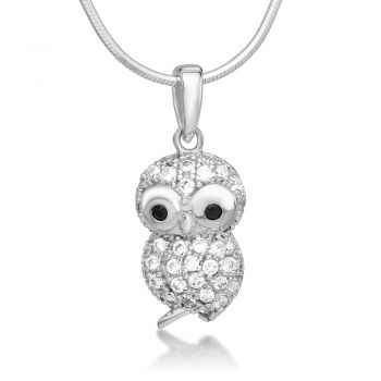 SUVANI 925 Sterling Silver Cubic Zirconia CZ Owl Bird Pendant Necklace, 18 inches - Nickel Free