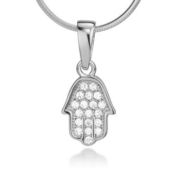SUVANI 925 Sterling Silver CZ Hamsa Hand of Fatima Good Luck Protection Pendant Necklace 18"