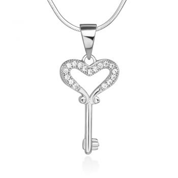 SUVANI 925 Sterling Silver Cubic Zirconia CZ Key to My Heart Pendant Necklace, 18 inches