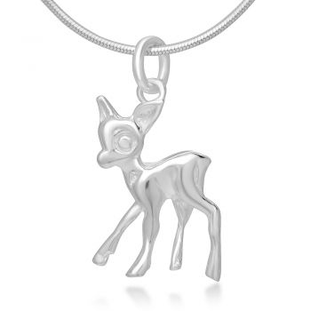 SUVANI 925 Sterling Silver 3-D Lovely Little Deer Pendant Necklace for Women, 18 Inches Chain