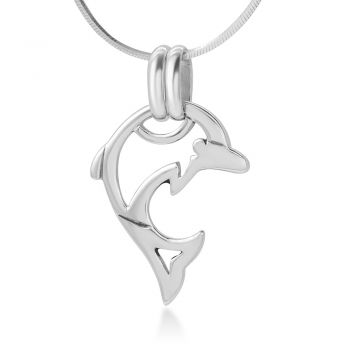 SUVANI 925 Sterling Silver Open Jumping Dolphin Fish Pendant Necklace for Women, 18 Inches Chain