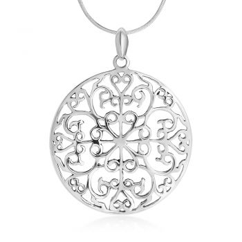 SUVANI Sterling Silver Open Detailed Filigree Heart Lucky Four Leaf Round Pendant Necklace for Women, 18"