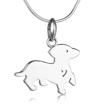 SUVANI 925 Sterling Silver I Love Dachshund Dog Lover Open Heart Pendant Necklace Silver Chain 18”