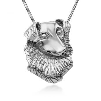 925 Sterling Silver Collie Lassie Dog Head Pet Lovers Pendant Necklace for Women, 18 Inches Chain