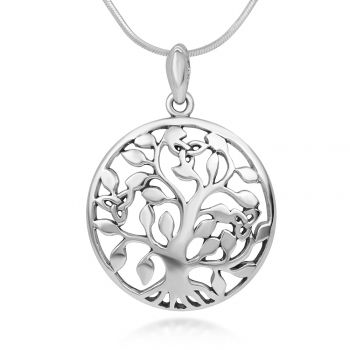 925 Sterling Silver Open Filigree Tree of Life Symbol Round Pendant Necklace for Women, 18" Chain
