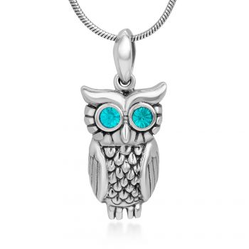 SUVANI Sterling Silver Cubic Zirconia Vintage Owl Bird Blue CZ Stones Eyes Pendant Necklace, 18"