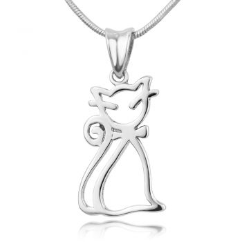 SUVANI Sterling Silver Open Cat Kitty Kitten Pet Lover Pendant Necklace 18 inches Chain Nickel Free