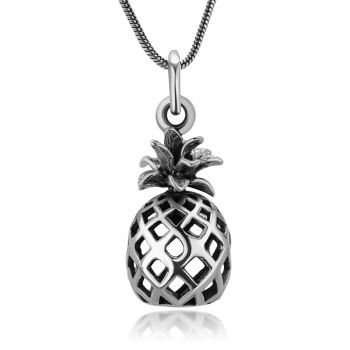 SUVANI Sterling Silver 3D Open Filigree Little Puffy Pineapple Pendant Necklace, 18 inches