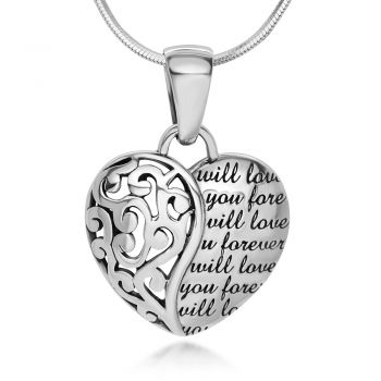 SUVANI Sterling Silver Will Love You Open Filigree Heart Shaped Pendant Necklace, 18"
