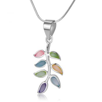SUVANI Sterling Silver Multi-Colored Mother of Pearl Shell Leaves Leaf Pendant Necklace, 18 inches