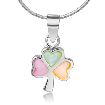 SUVANI Sterling Silver Mother of Pearl Shell Irish Shamrock Lucky Clover Heart Love Pendant Necklace, 18"
