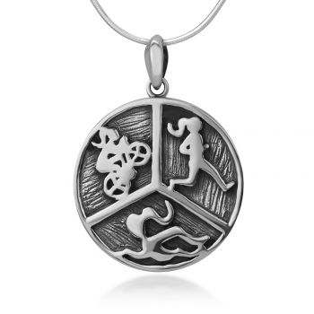 SUVANI Oxidized Sterling Silver Triathlon Swimming Cycling Running Sport Athlete Pendant Necklace 18”