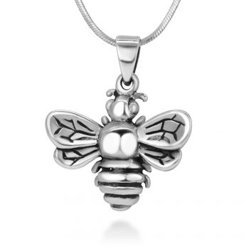 SUVANI 925 Oxidized Sterling Silver Queen Honey Bee Little Bumblebee Pendant Necklace, 18 inches Chain