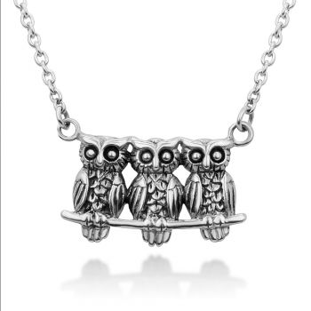 SUVANI Sterling Silver Triple Owls Family Sisters Brothers Friends on Tree Branch Pendant Necklace 18”