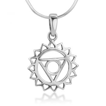 SUVANI Sterling Silver Filigree Vishuddha Vishuddhi Throat 5th Fifth Chakra Symbol Healing Necklace 18”