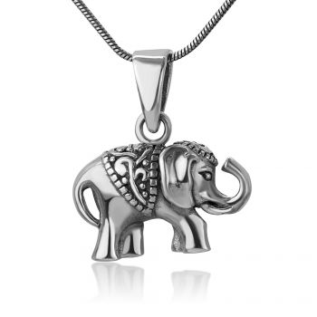 SUVANI Oxidized Sterling Silver Indian Asian Elephant Filigree Design Small Pendant Necklace, 18 inches