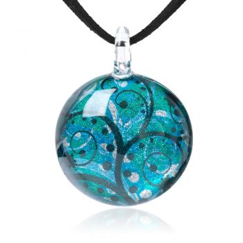 SUVANI Hand Blown Glass Jewelry Green Blue Tree Branch Art Pendant Necklace, 17-19 inches Leather Cord