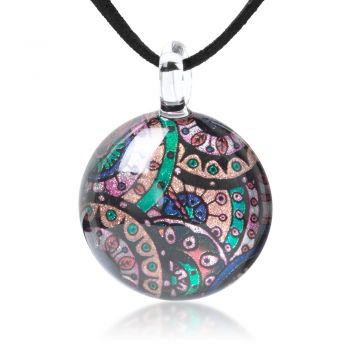 SUVANI Hand Blown Glass Jewelry Multi-Colored Mandala Art Round Pendant Necklace, 17-19 inches